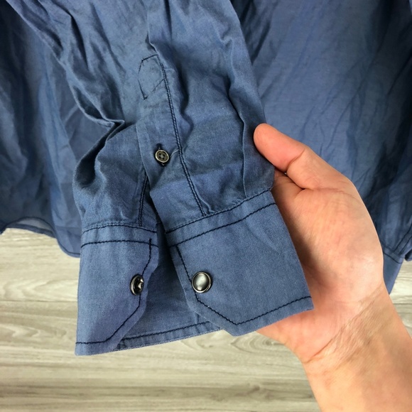JAMES CAMPBELL Men Blue Cotton Long Sleeve Button Front Shirt - Picture 4 of 6